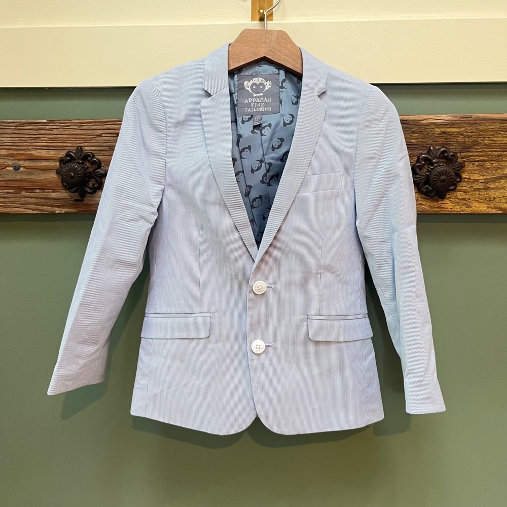 Appaman Fine Tailoring Boys Blue White Seersucker Stripe Blazer Jacket Size 7